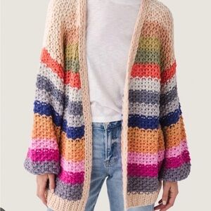 Chunky Multicolor Striped Crochet Cardigan Sweater